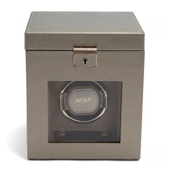 Wolf Designs Palermo Pewter Single Watch Winder with Jewelry Storage Kiefer Jewelers Lutz, FL