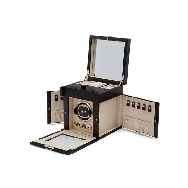 Wolf Designs Palermo Black Single Winder with Jewelry Storage Image 2 Kiefer Jewelers Lutz, FL