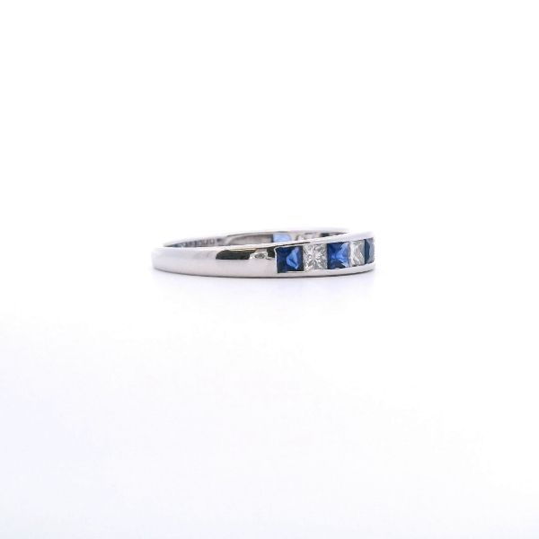 Estate 14KW 0.70CTW Princess Cut Diamond and Sapphire Band Image 4 Kiefer Jewelers Lutz, FL