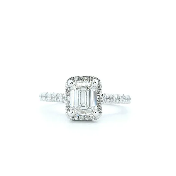 Estate Platinum Emerald Cut Diamond Halo Engagement Ring Kiefer Jewelers Lutz, FL