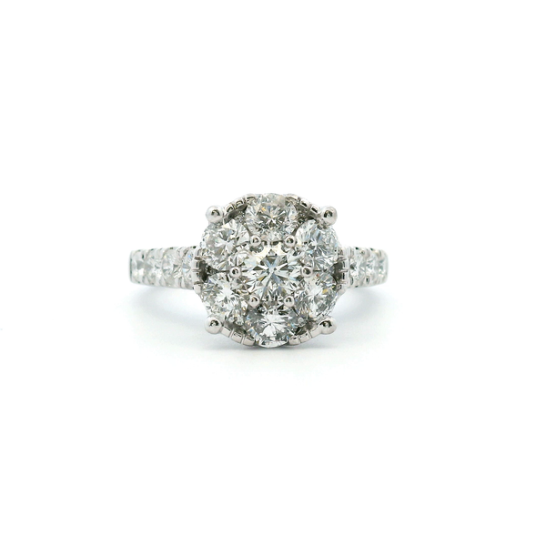 Estate 14KW 1.10CTW Round Diamond Cluster Engagement Ring Image 2 Kiefer Jewelers Lutz, FL