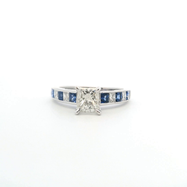 Estate 14KW 1.50CTW Princess Cut Diamond and Sapphire Engagement Ring Kiefer Jewelers Lutz, FL