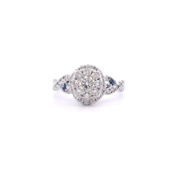 Estate 14KW Diamond and Sapphire Cluster Engagement Ring Kiefer Jewelers Lutz, FL
