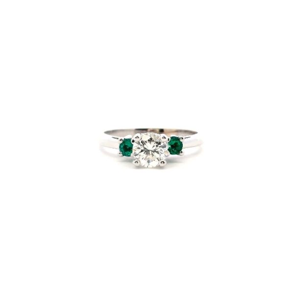 Estate 14KW Diamond and Emerald Three Stone Engagement Ring Kiefer Jewelers Lutz, FL