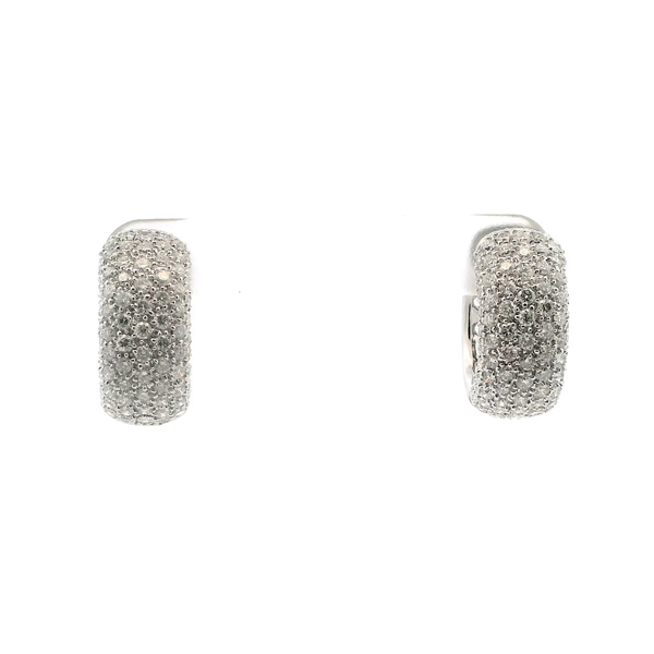 Estate 18KW 1.5CTW Diamond Pave Huggie Hoop Earrings Kiefer Jewelers Lutz, FL