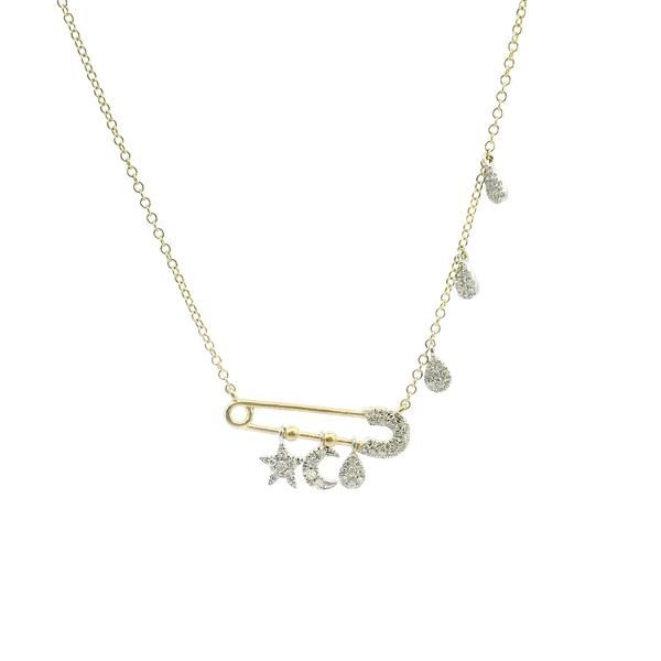 Estate 14KYW Diamond Safety Pin Charm Necklace Kiefer Jewelers Lutz, FL