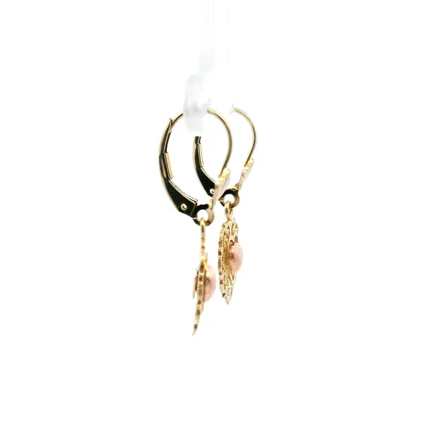 Estate 14KYR Filigree Heart Dangle Earrings