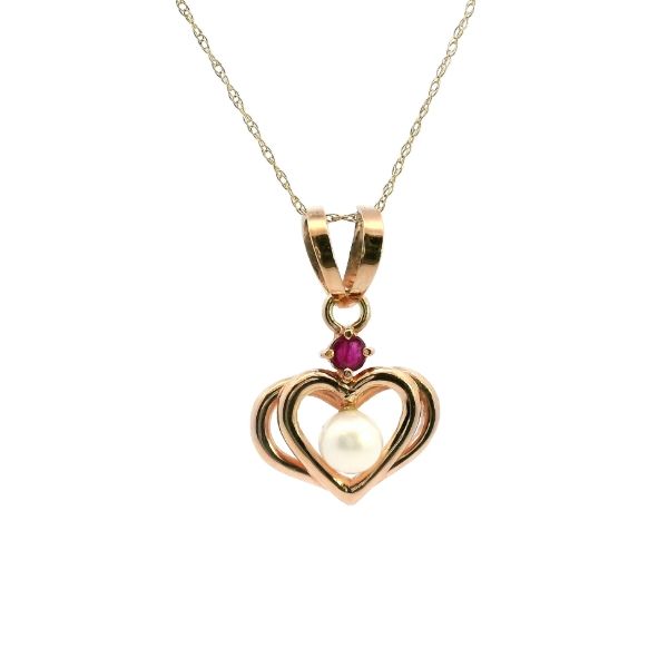 Estate 18KR Ruby and Pearl Heart Pendant Kiefer Jewelers Lutz, FL