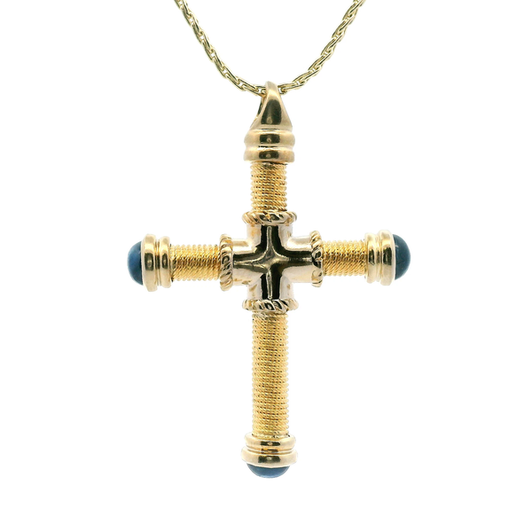Estate 14KY Cross with Blue Cabachon Stones Kiefer Jewelers Lutz, FL