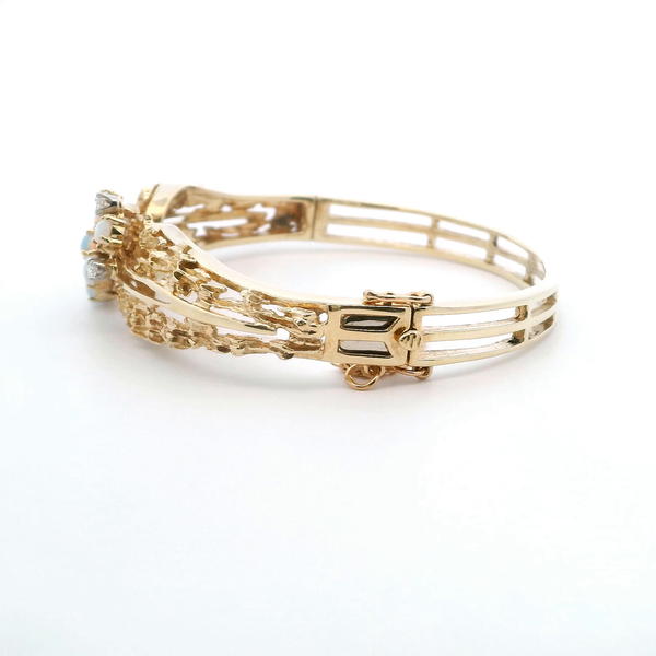 Estate 14KY Opal and Diamond Bangle Bracelet Image 3 Kiefer Jewelers Lutz, FL