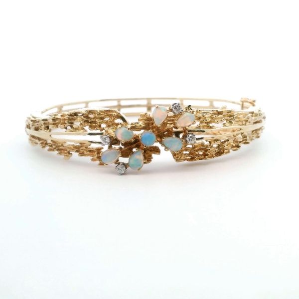 Estate 14KY Opal and Diamond Bangle Bracelet Kiefer Jewelers Lutz, FL