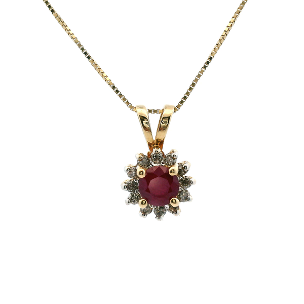 Estate 14KY Ruby and Diamond Halo Necklace Kiefer Jewelers Lutz, FL