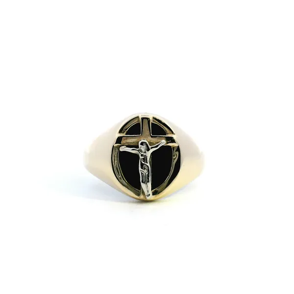 Estate 14KYW Black Onyx and Crucifix Signet Ring Kiefer Jewelers Lutz, FL
