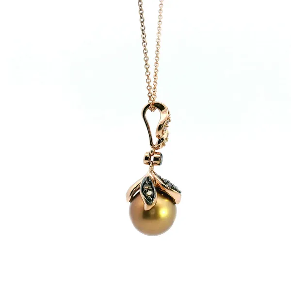 Estate 14KR Dyed Yellow Pearl with Diamond Accent Pendant Image 3 Kiefer Jewelers Lutz, FL