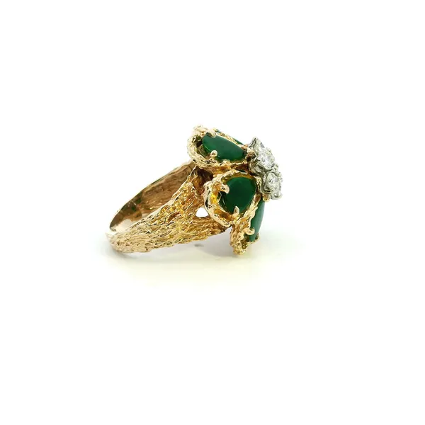 Estate 14KY Diamond and Jade Flower Ring Image 3 Kiefer Jewelers Lutz, FL