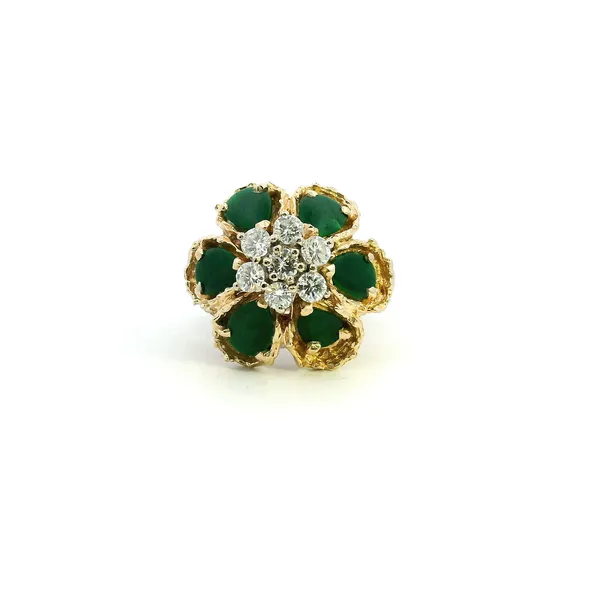 Estate 14KY Diamond and Jade Flower Ring Kiefer Jewelers Lutz, FL