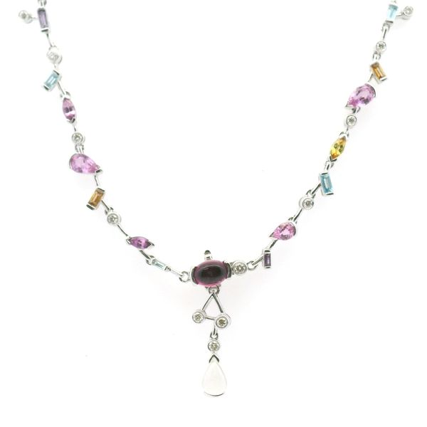 Estate 18KW Multi Gemstone and Diamond Necklace Image 2 Kiefer Jewelers Lutz, FL