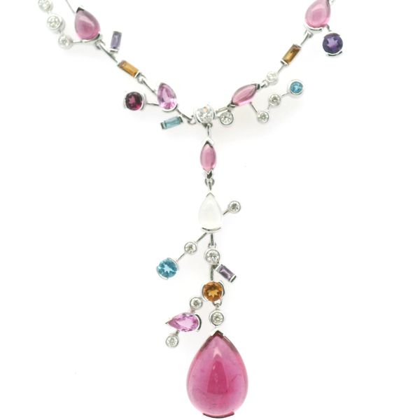 Estate 18KW Multi Gemstone and Diamond Necklace Kiefer Jewelers Lutz, FL