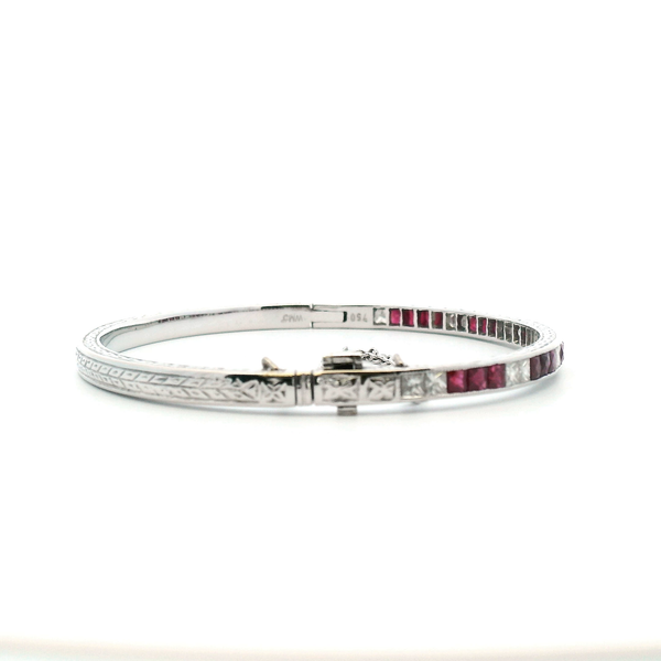 Estate 18KW 1.0CTW Diamond and Ruby Bangle Bracelet Image 3 Kiefer Jewelers Lutz, FL