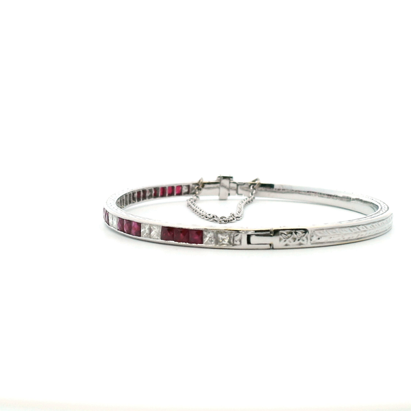 Estate 18KW 1.0CTW Diamond and Ruby Bangle Bracelet Image 4 Kiefer Jewelers Lutz, FL