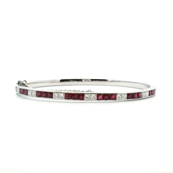Estate 18KW 1.0CTW Diamond and Ruby Bangle Bracelet Kiefer Jewelers Lutz, FL