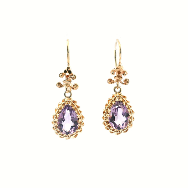 Estate 14KY Amethyst Pear Shape Dangle Earrings Kiefer Jewelers Lutz, FL