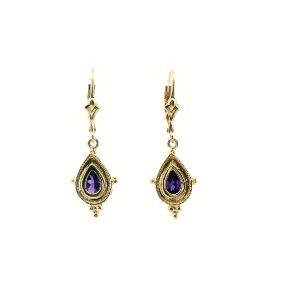 Estate 14KY Pear Shape Bezel Set Dangle Earrings Kiefer Jewelers Lutz, FL