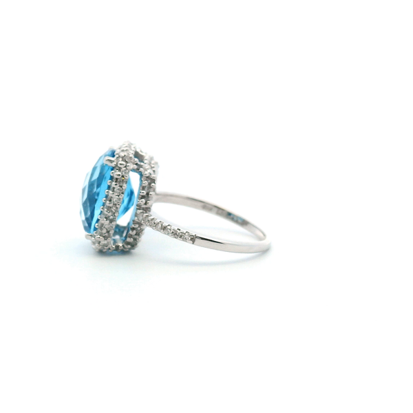 Estate 14KW Blue Topaz and Diamond Halo Fashion Ring Image 4 Kiefer Jewelers Lutz, FL