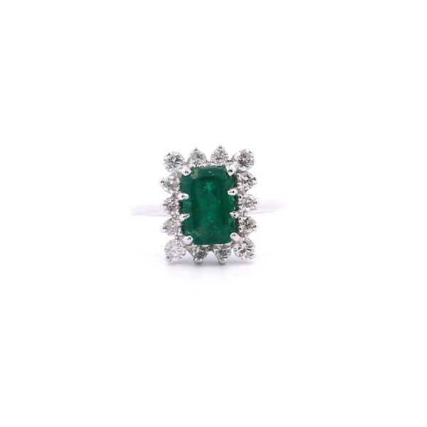 Estate 14KW Emerald and Diamond Halo Ring Kiefer Jewelers Lutz, FL
