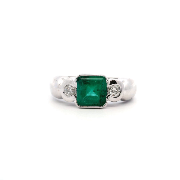 Estate 18KW Emerald and Diamond Three Stone Ring Kiefer Jewelers Lutz, FL