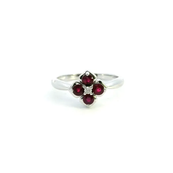 Estate 18KW Ruby and Diamond Flower Ring Kiefer Jewelers Lutz, FL