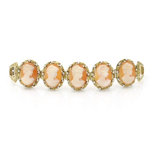 Estate 10K Cameo & Seed Pearl Bracelet Image 2 Kiefer Jewelers Lutz, FL