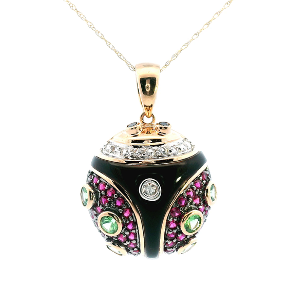 Estate 14KR Diamond and Gemstone Ladybug Pendant Kiefer Jewelers Lutz, FL