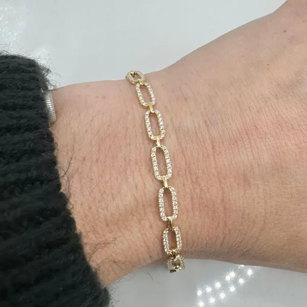 14K yellow gold natural diamond paperclip style bracelet Image 2 Lake Saint Louis Jewelers Lake Saint Louis, MO