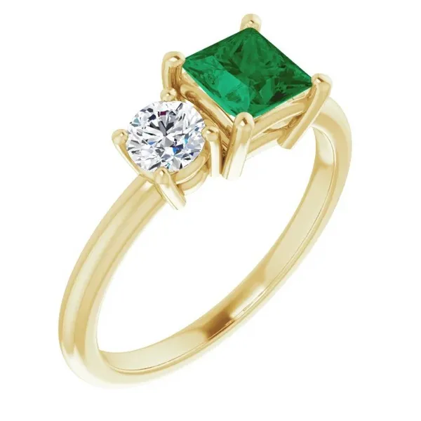14K yellow gold natural emerald and diamond two stone ring Image 2 Lake Saint Louis Jewelers Lake Saint Louis, MO