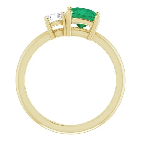 14K yellow gold natural emerald and diamond two stone ring Image 3 Lake Saint Louis Jewelers Lake Saint Louis, MO