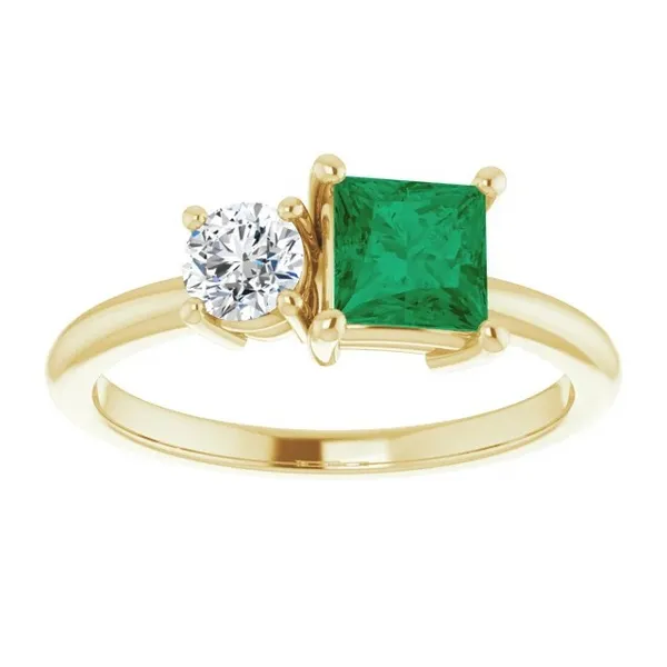 14K yellow gold natural emerald and diamond two stone ring Lake Saint Louis Jewelers Lake Saint Louis, MO