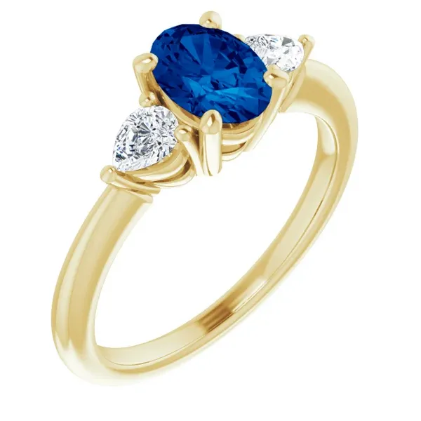 Lady's Yellow 14 Karat Sapphire and diamond three stone ring. Image 2 Lake Saint Louis Jewelers Lake Saint Louis, MO