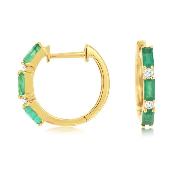 14K yellow gold natural emerald and diamond hoop earrings Lake Saint Louis Jewelers Lake Saint Louis, MO
