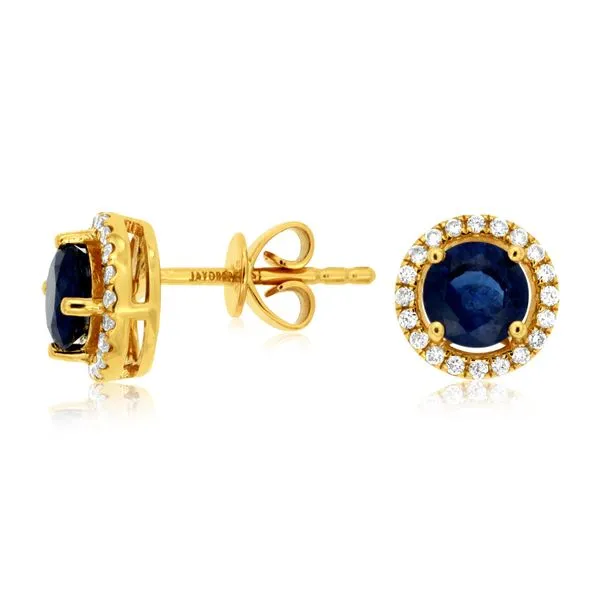 14k yellow gold natural sapphire and diamond halo stud earrings Lake Saint Louis Jewelers Lake Saint Louis, MO