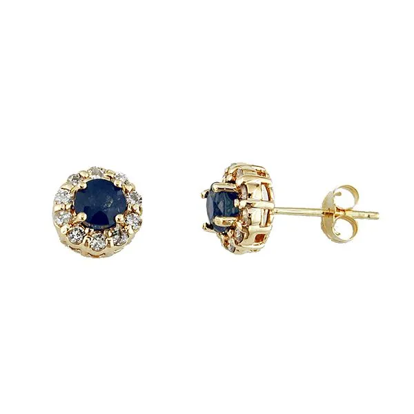 14K yellow gold natural sapphire and diamond halo stud earrings Lake Saint Louis Jewelers Lake Saint Louis, MO