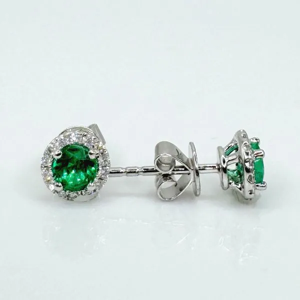 14k white gold natural emerald and natural diamond halo style stud earrings Lake Saint Louis Jewelers Lake Saint Louis, MO