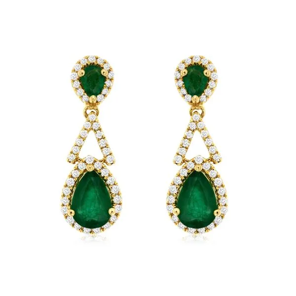14K yellow gold natural diamond and emerald drop earrings Lake Saint Louis Jewelers Lake Saint Louis, MO