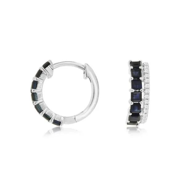 14K white gold natural diamond and sapphire huggie earrings Lake Saint Louis Jewelers Lake Saint Louis, MO