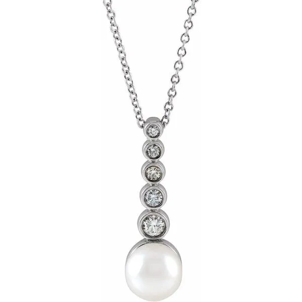 14K white gold natural diamond and Akoya pearl drop pendant Image 3 Lake Saint Louis Jewelers Lake Saint Louis, MO