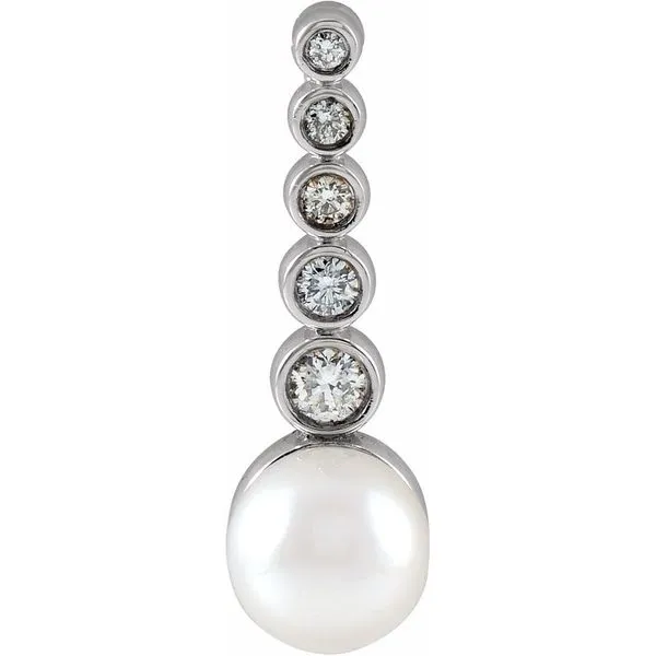 14K white gold natural diamond and Akoya pearl drop pendant Lake Saint Louis Jewelers Lake Saint Louis, MO