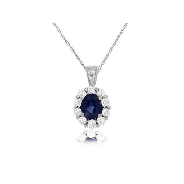 14K white gold natural sapphire and diamond halo necklace Lake Saint Louis Jewelers Lake Saint Louis, MO
