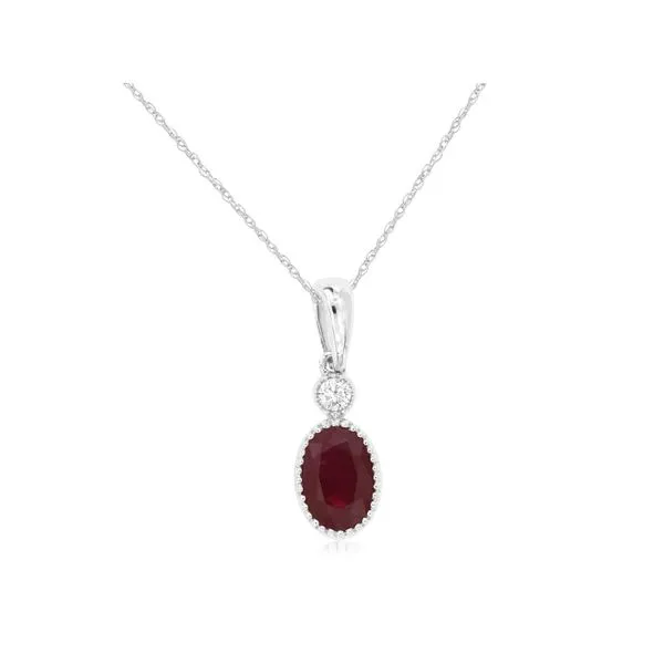 14K white gold natural diamond and bezel set ruby necklace Lake Saint Louis Jewelers Lake Saint Louis, MO
