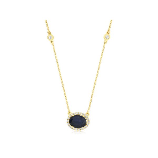 14k yellow gold natural sapphire and diamond pendant with 18