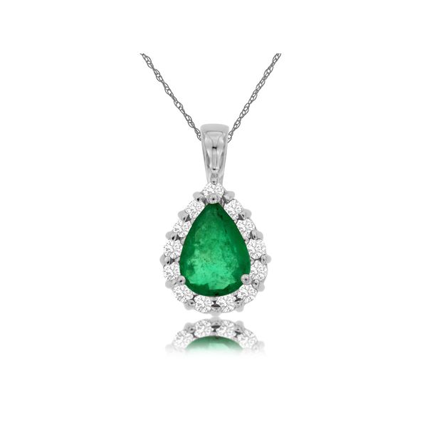 14k white gold natural emerald and diamond pendant with 18